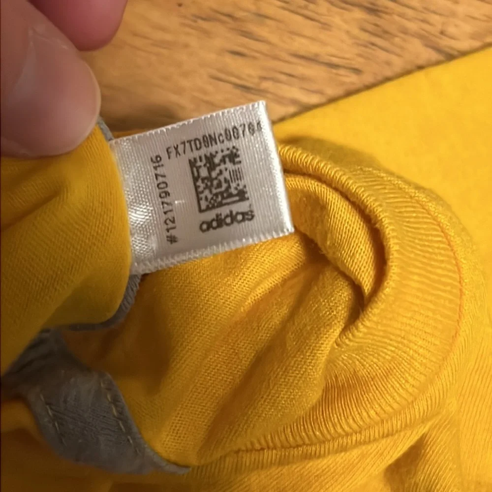 Adidas Mens XL Golden Yellow Short Sleeve Shirt with White Adidas Logo